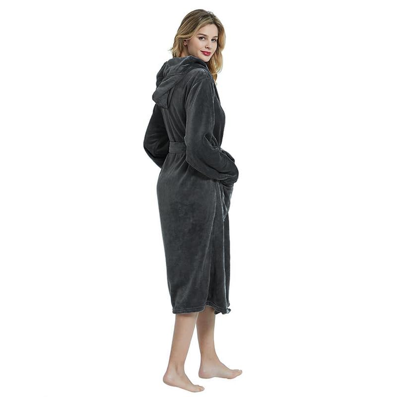HEARTNICE Womens Hooded Fleece Robe, Soft Plush Bathrobe for Womens, Fluffy Cute Long House Coat (Dark Gray Hooded, L/XL) - Image 4